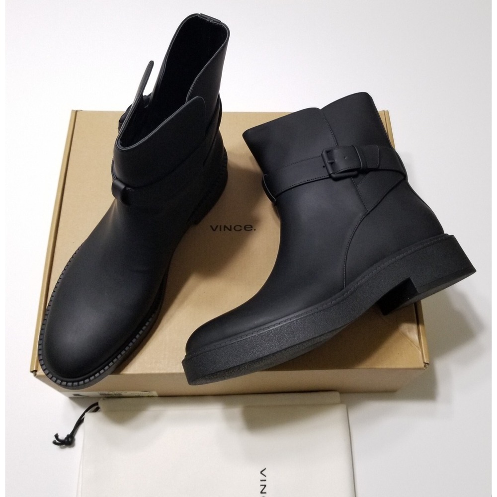 NIB Vince Kaelyn Leather Waterproof Moto Ankle Boots Black Buckle 9.5 $350 - Picture 4 of 16